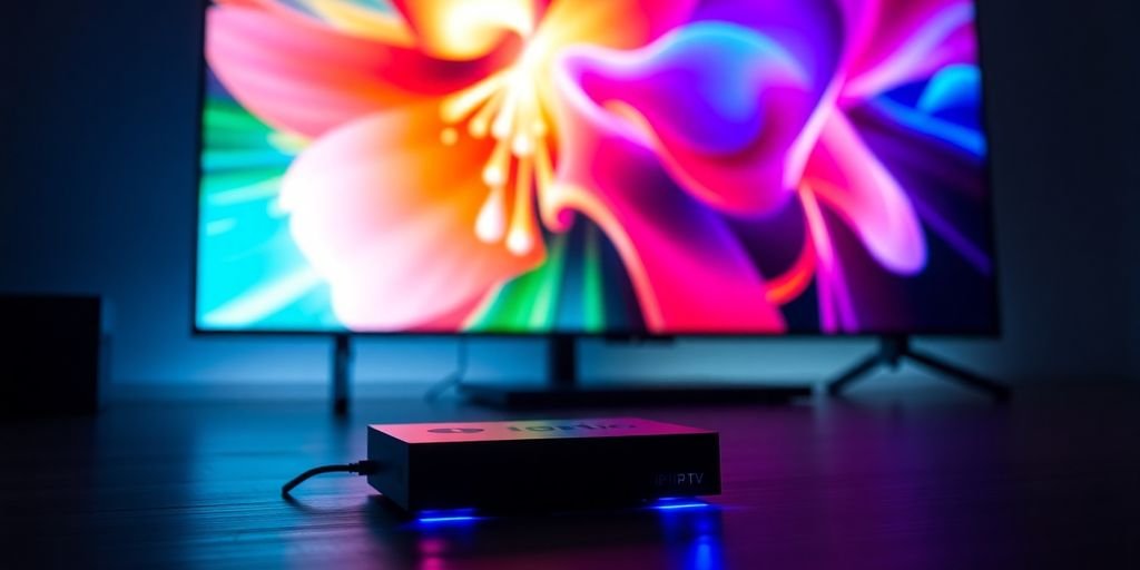 Boitier IPTV moderne et élégant connecté à une télévision. thumbnail